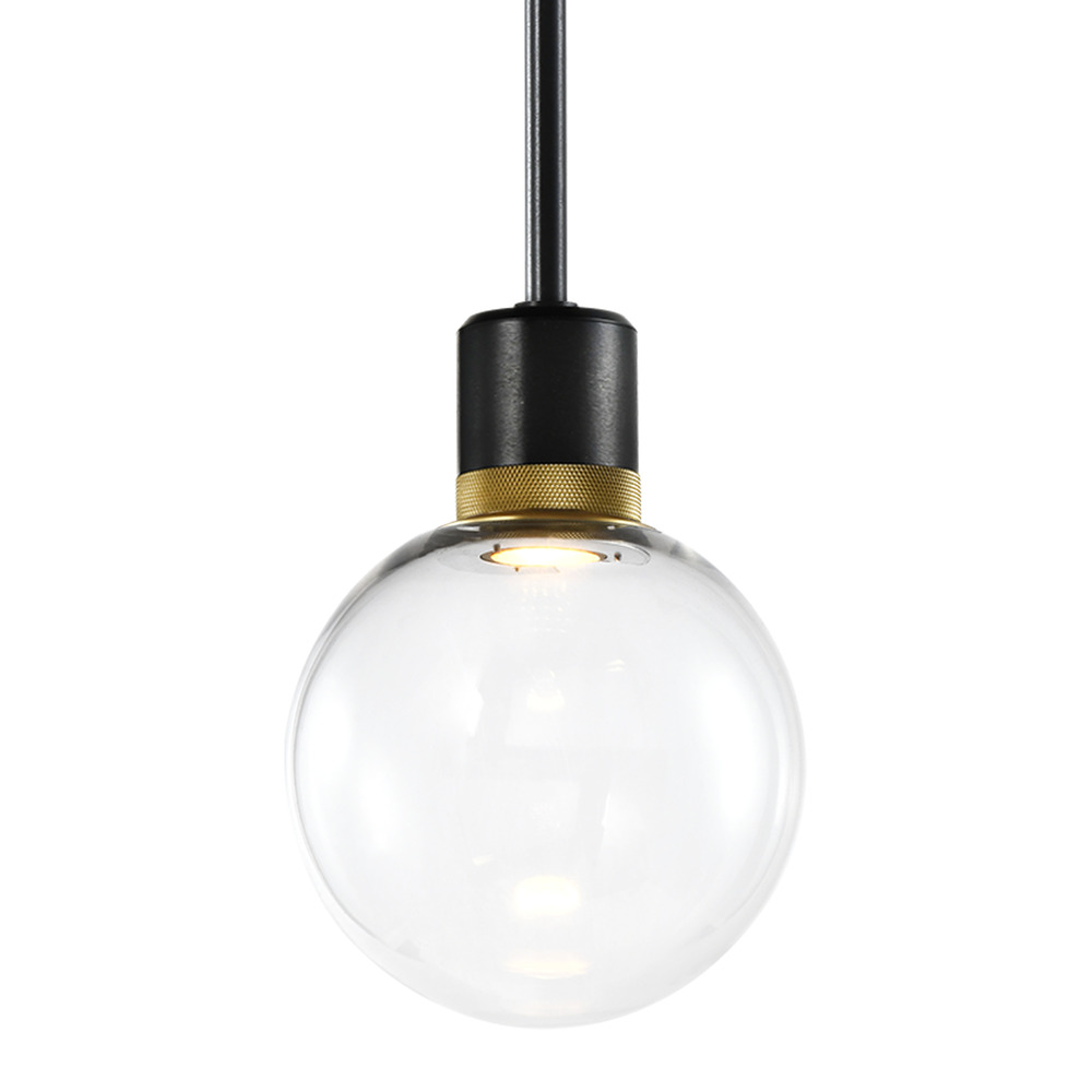 8" LED 3CCT Clear Globe Glass Pendant Light and Satin Brushed Black with Brass Metal Finish