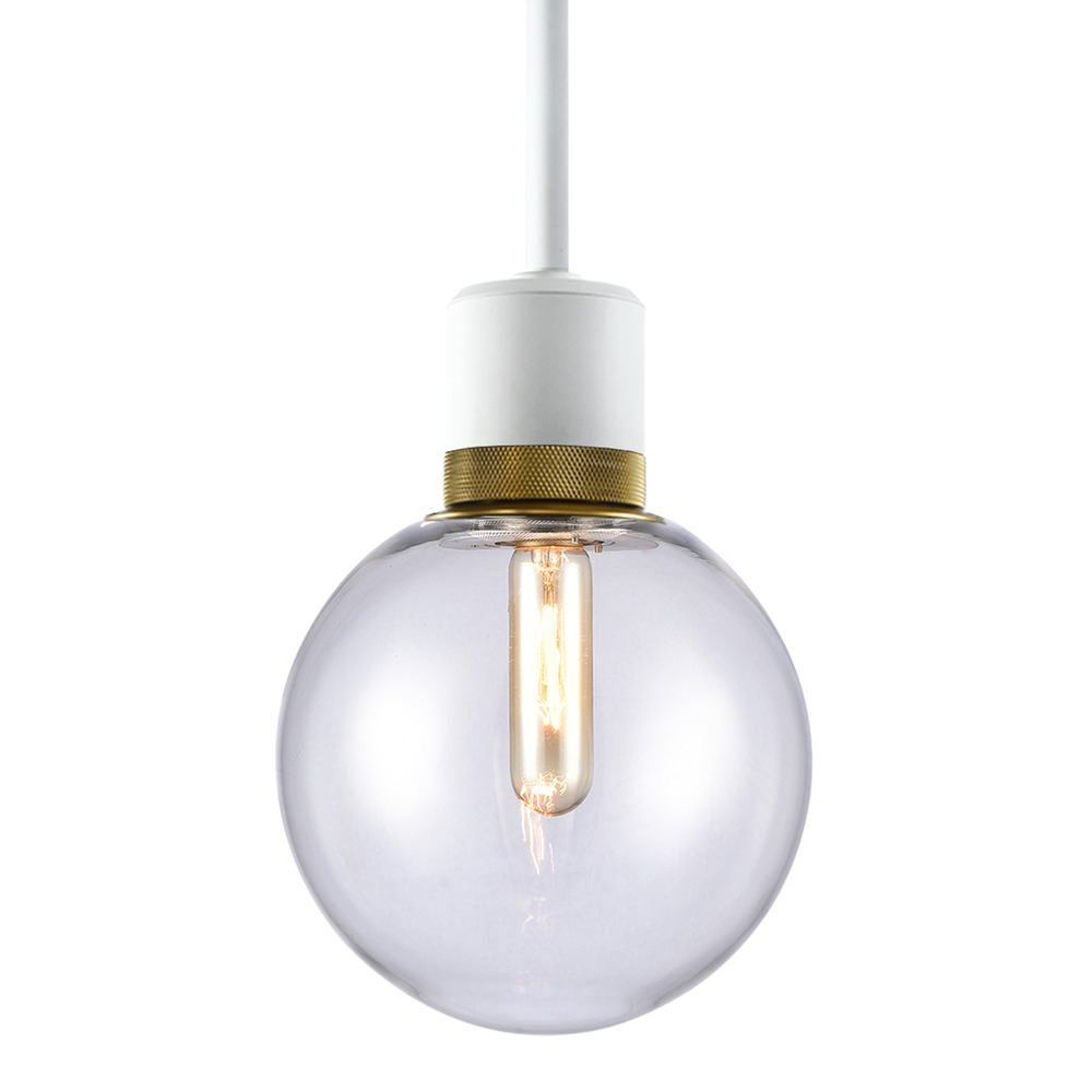 8" E26 Clear Globe Glass Pendant Light and Matte White with Brass Metal Finish