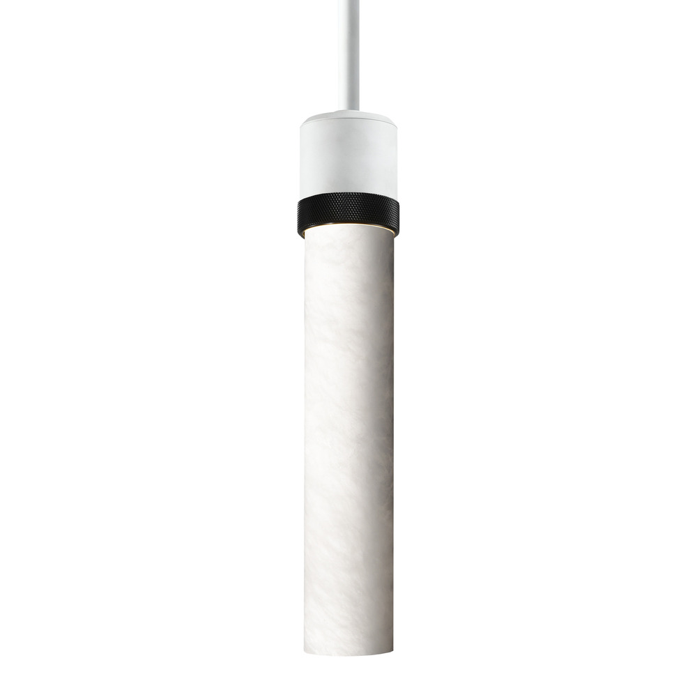 3" E26 Cylindrical Pendant Light, 12" Spanish Alabaster and Matte White with Black Finish