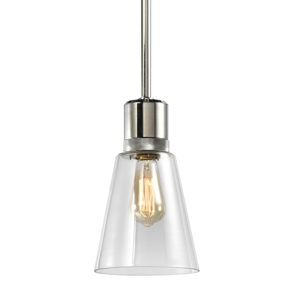 Zigrina Glass Bell E26 Pendant with Knurled Ring Polished Nickel