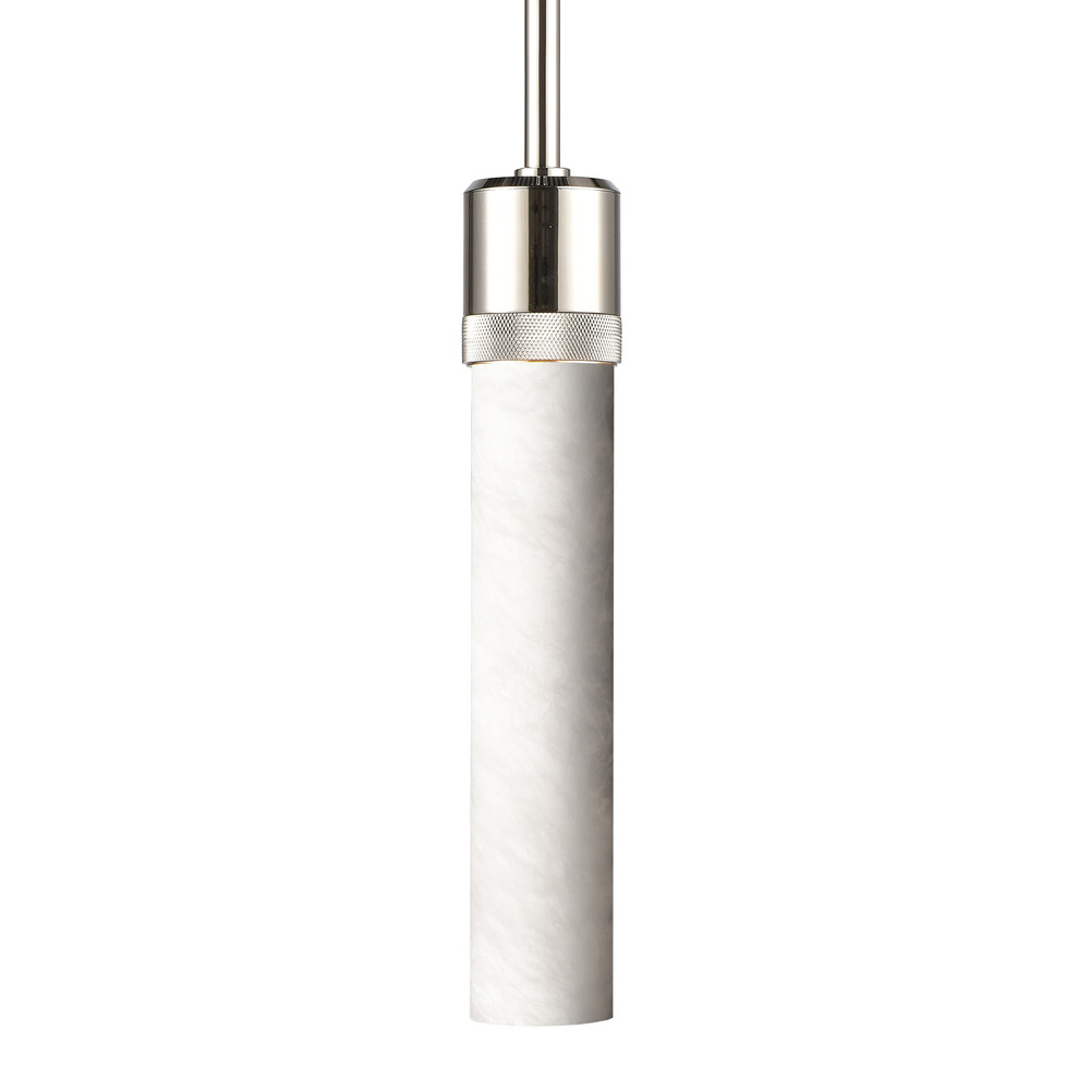 3" E26 Cylindrical Pendant Light, 12" Spanish Alabaster and Polished Nickel Finish