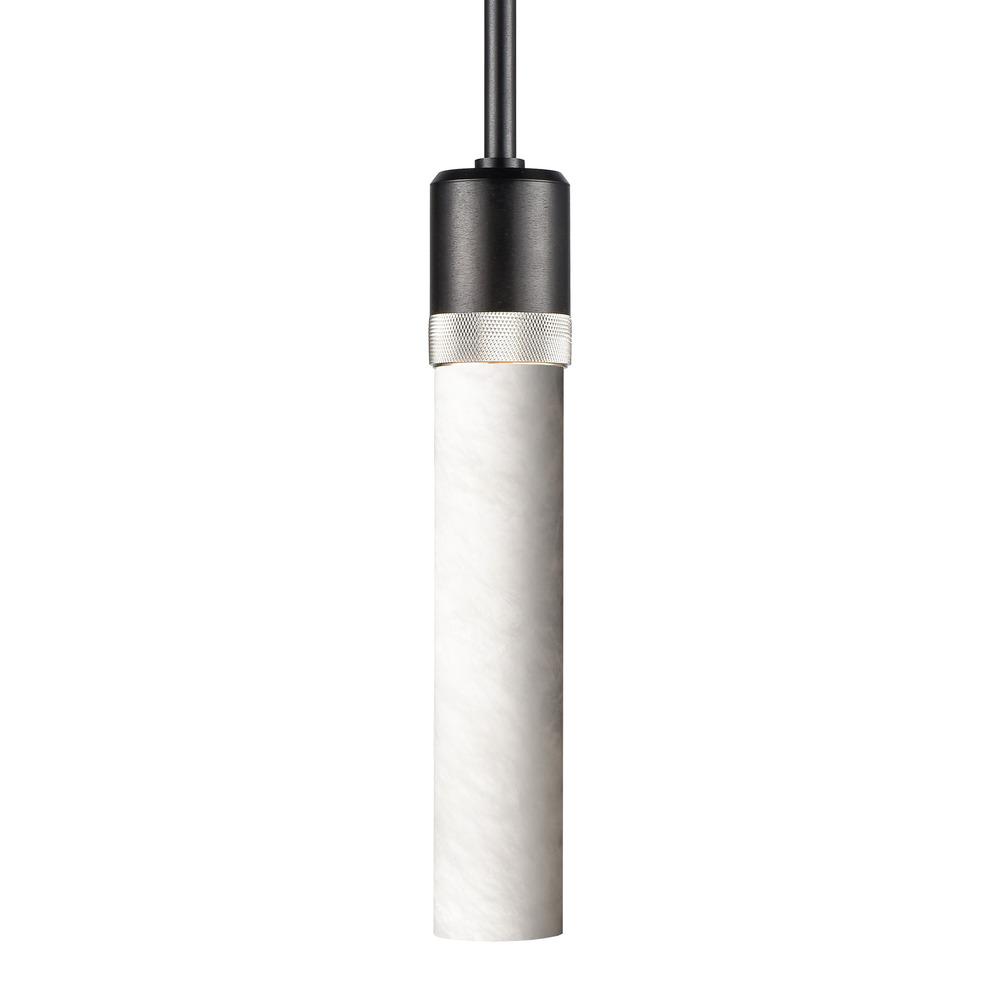 3" E26 Cylindrical Pendant Light, 12" Spanish Alabaster and Satin Brushed Black with Nickel