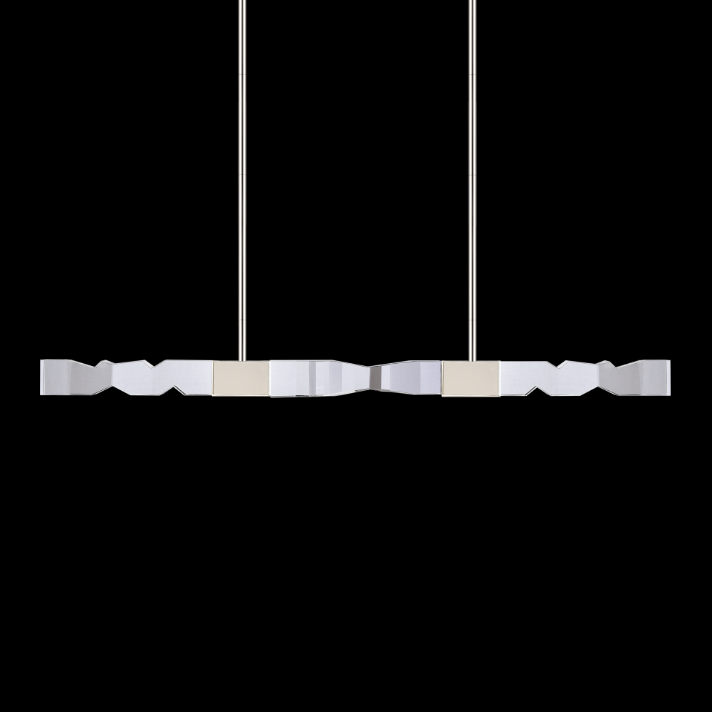 LED 3CCT 4-Light 49" Unique 2"x2" Carved Crystals Luxury Polished Nickel Linear Pendant