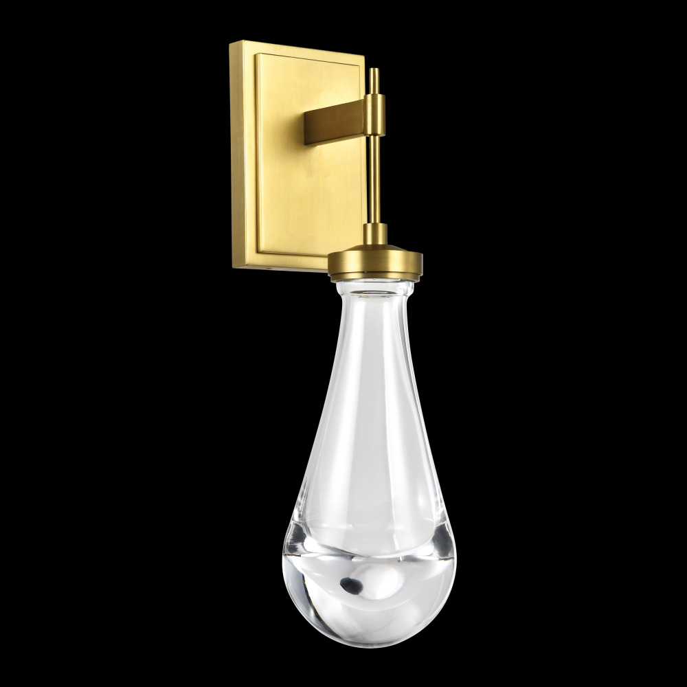 LED 3CCT 1-Light Heavy Clear Rain Drop Glass Aged Brass Vertical Wall Sconce