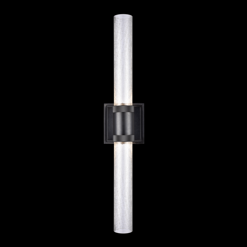 LED 3CCT Duo Wall Sconce, 12" Crackled Glass and Satin Brushed Black Finish