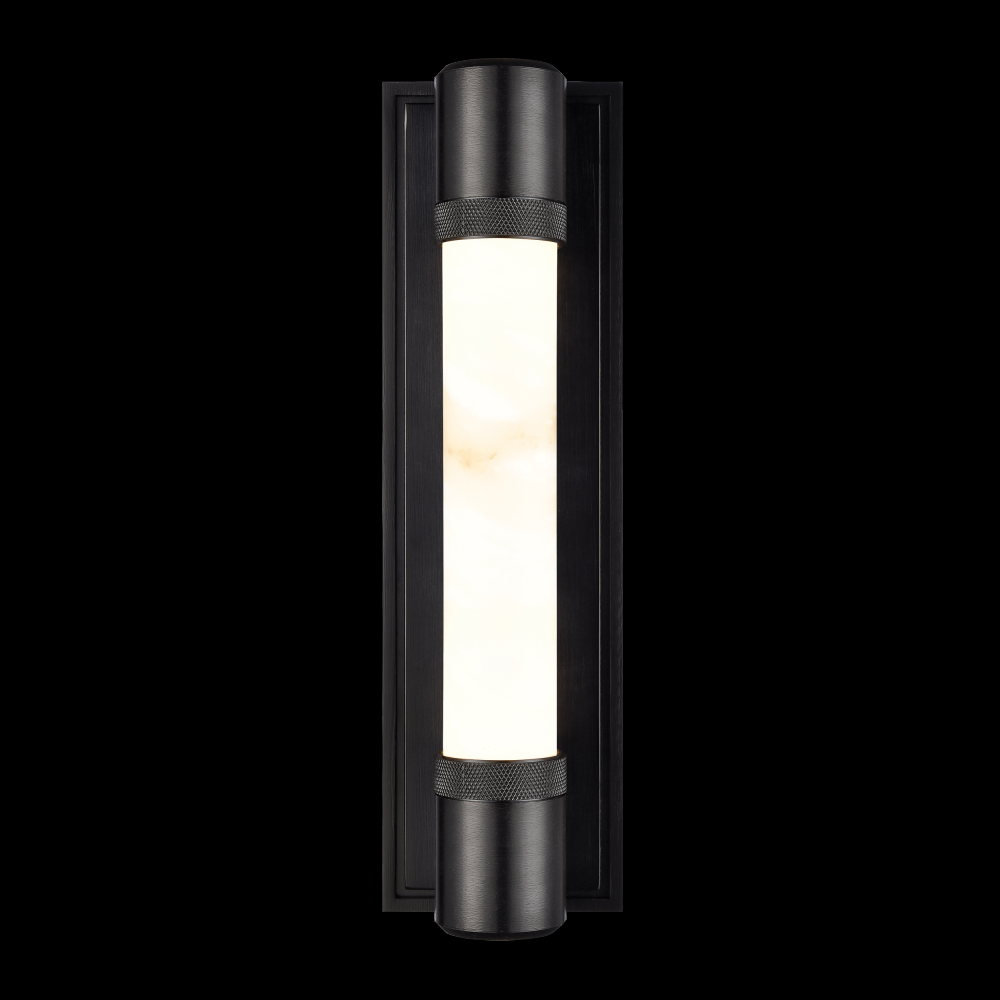 LED 3CCT Fuse Wall Sconce, 12" Spanish Alabaster Shade and Satin Brushed Black Finish