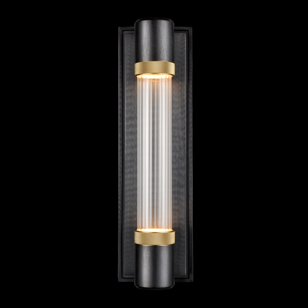 LED 3CCT Fuse Wall Sconce, 12" Fluted Glass and Satin Brushed Black with Brass Finish