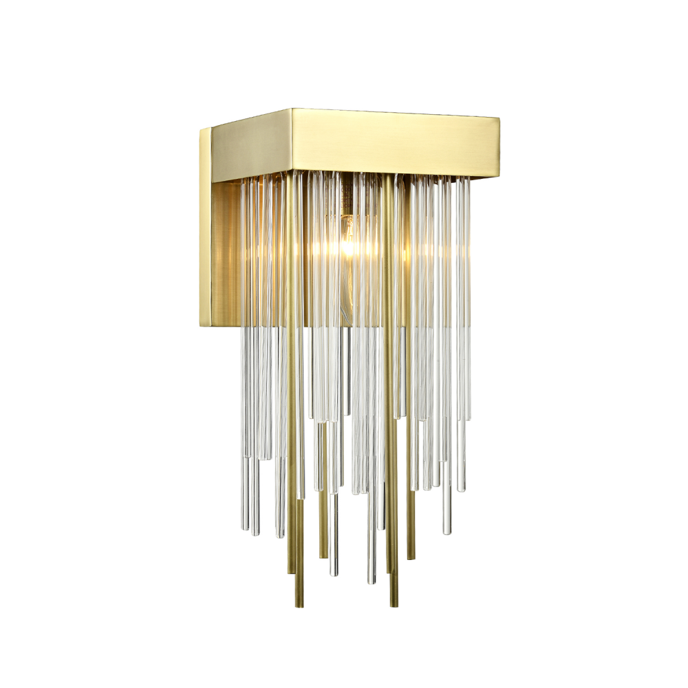 1-Light Aged Brass Vertical Crystal Wall Sconce