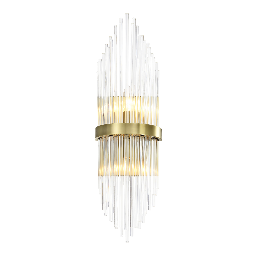 2-Light 24" Sleek Aged Brass Banded Vertical Crystal Wall Sconce