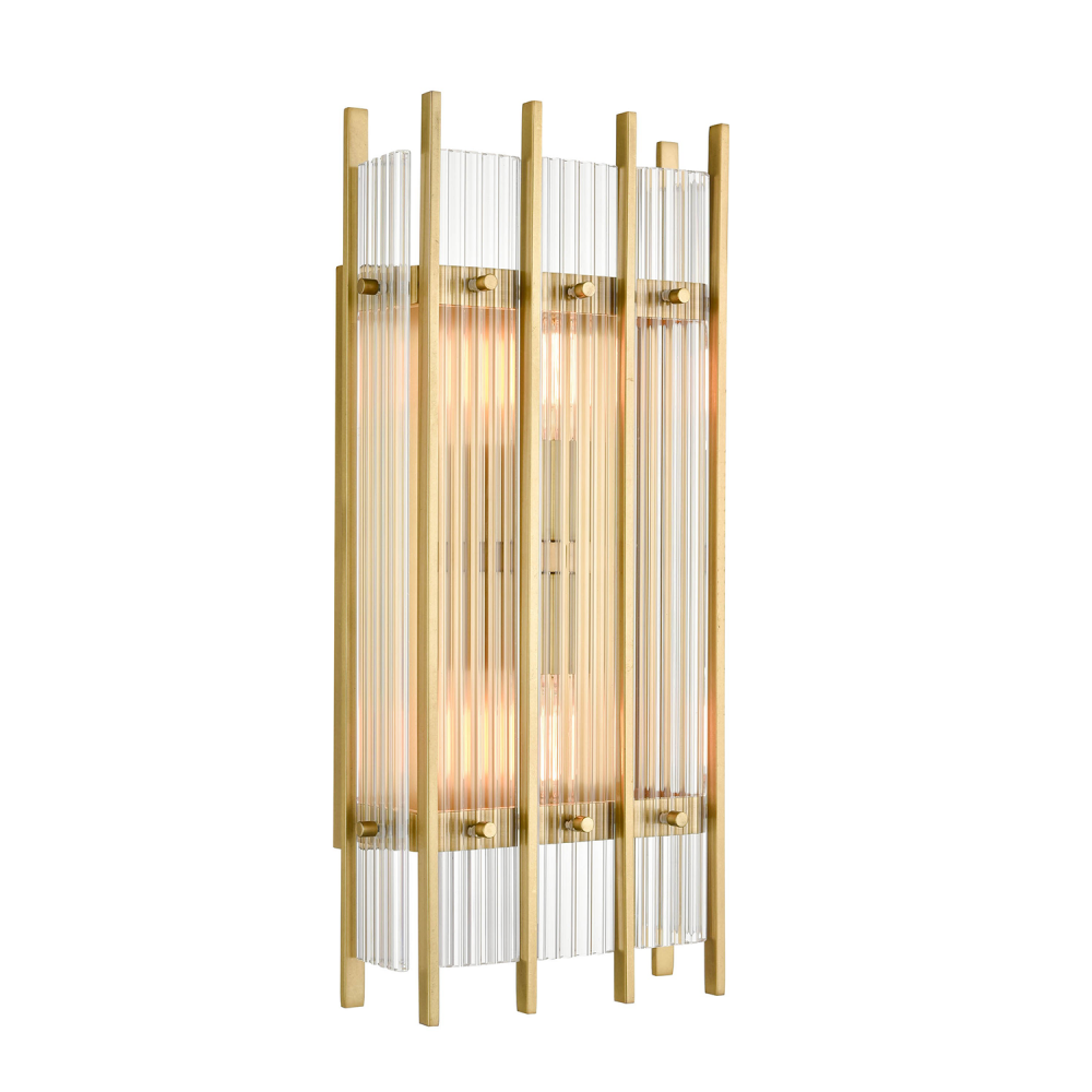 2-Light Fluted Glass Panel Aged Brass Vertical Wall Sconce
