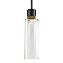 ZEEV Lighting P11704-LED-SBB-K-AGB-G15 - 6" LED 3CCT Cylindrical Drum Pendant Light, 18" Clear Glass and Satin Brushed Black with Bra