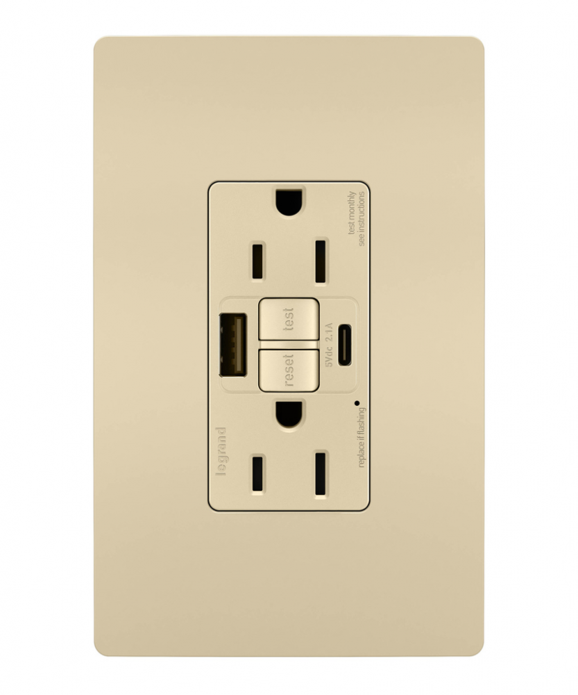radiant® Tamper-Resistant 15A Duplex Self-Test GFCI Receptacles with SafeLock® Protection
