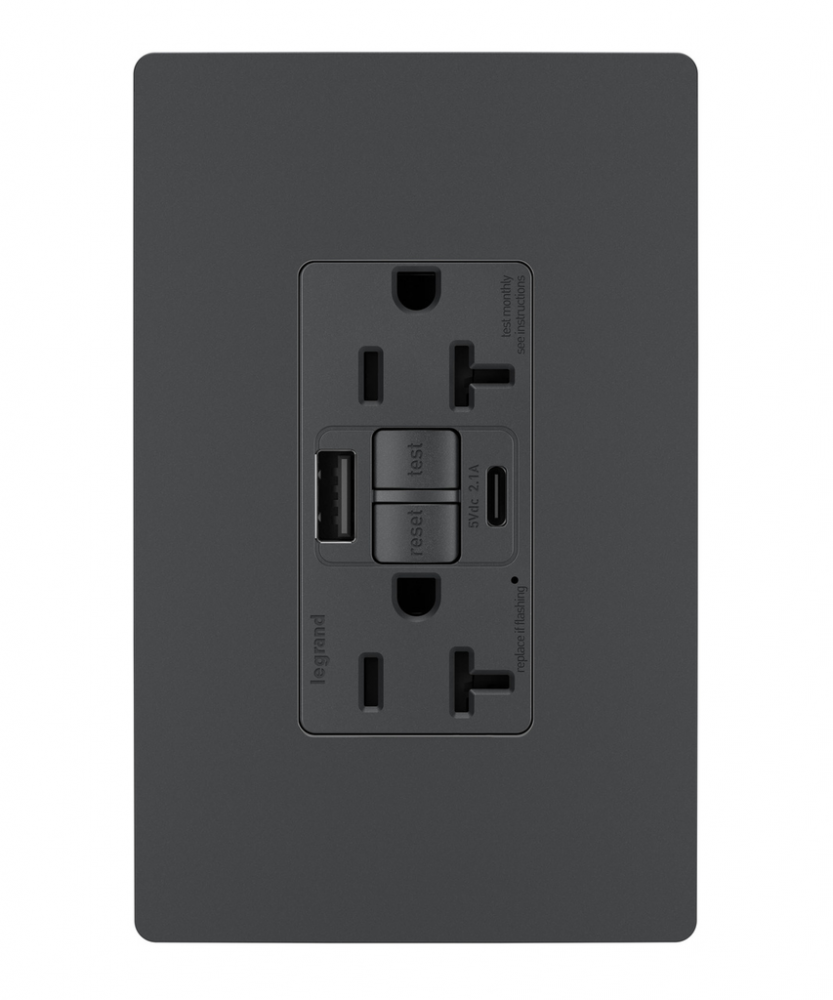 radiant® Tamper-Resistant 20A Duplex Self-Test GFCI Receptacles with SafeLock® Protection
