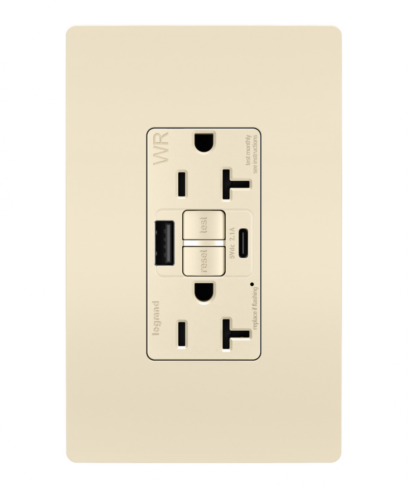 radiant® Tamper-Resistant Weather-Resistant Duplex Self-Test GFCI with USB Type A/C Outlet