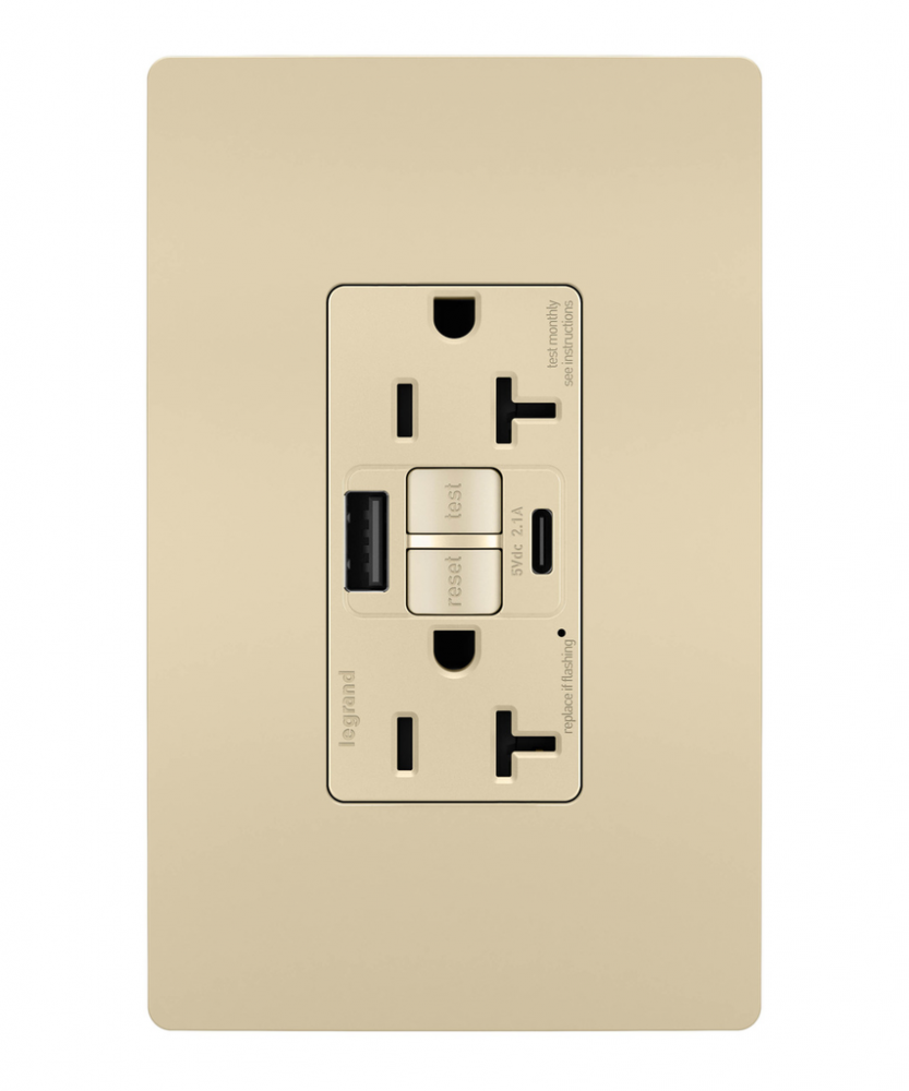 radiant® Tamper-Resistant 20A Duplex Self-Test GFCI Receptacles with SafeLock® Protection