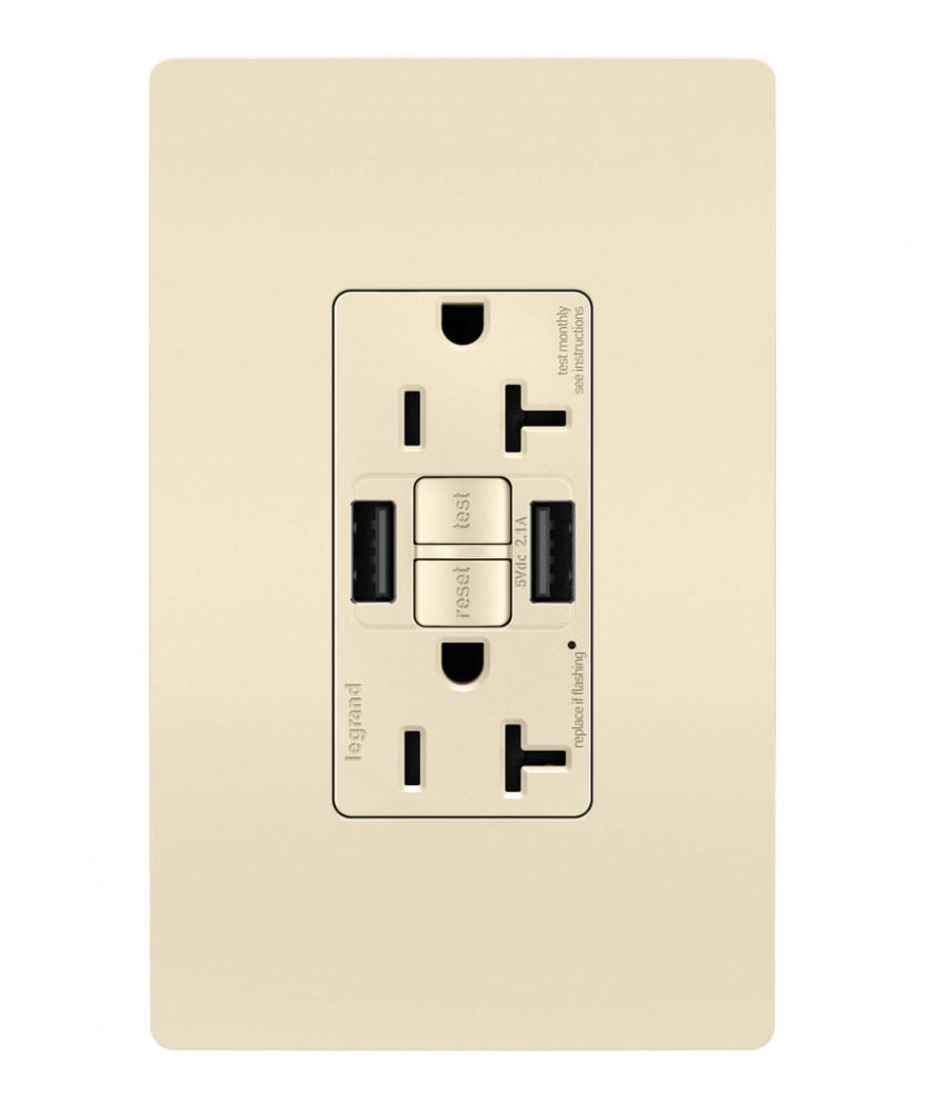 radiant® Tamper-Resistant 20A Duplex Self-Test GFCI Receptacles with SafeLock® Protection