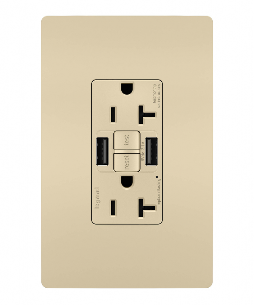 radiant® Tamper-Resistant 20A Duplex Self-Test GFCI Receptacles with SafeLock® Protection