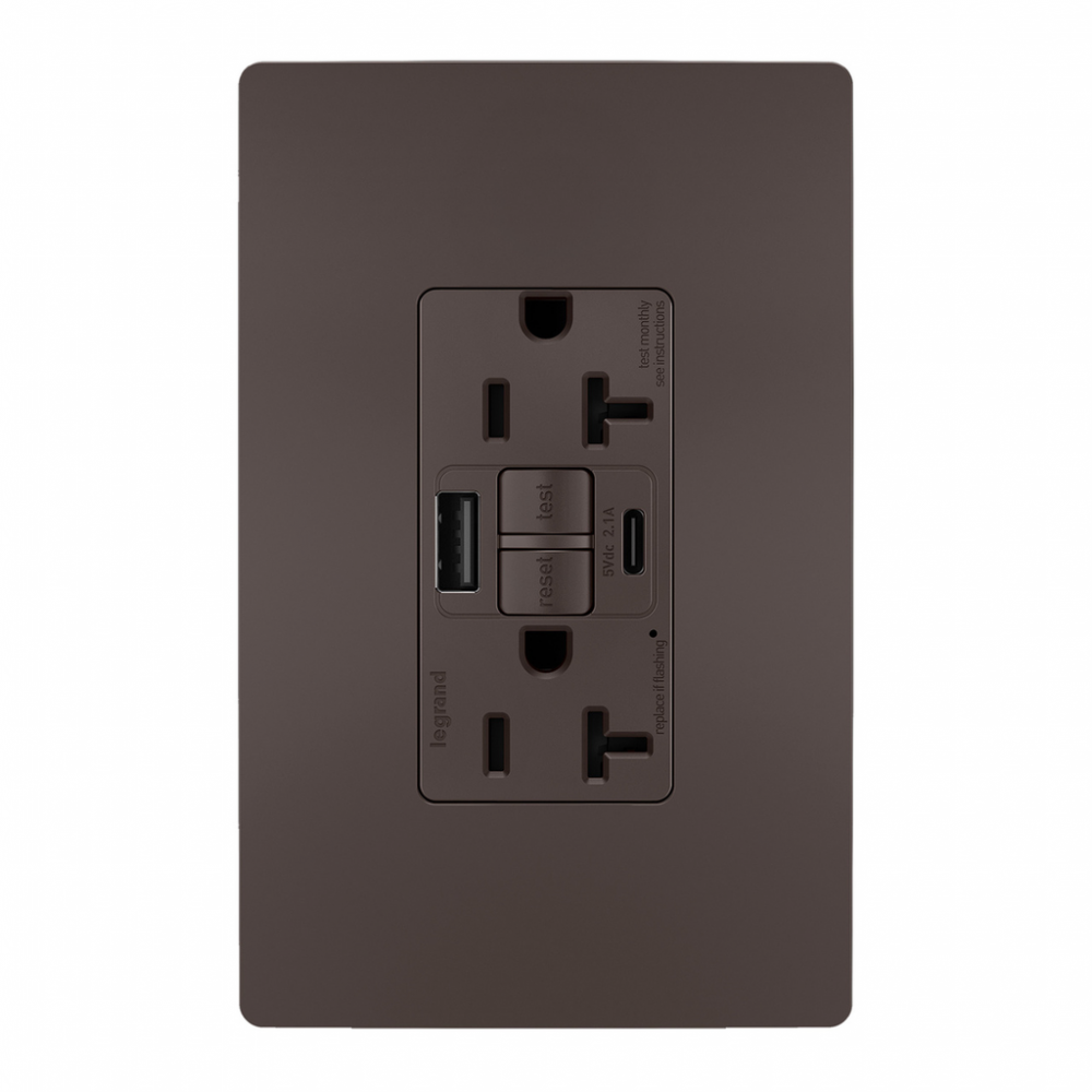 radiant® Tamper-Resistant 20A Duplex Self-Test GFCI Receptacles with SafeLock® Protection