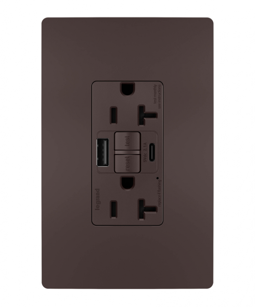 radiant® Tamper-Resistant 20A Duplex Self-Test GFCI Receptacles with SafeLock® Protection
