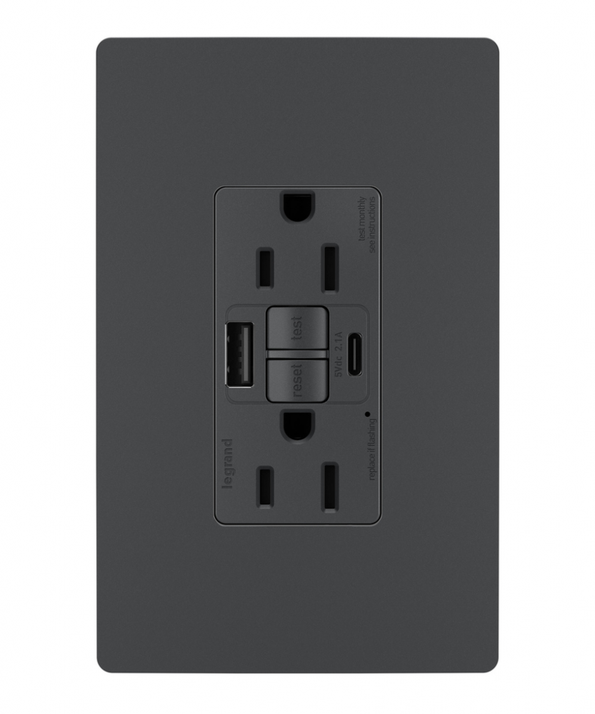 radiant® Tamper-Resistant 15A Duplex Self-Test GFCI Receptacles with SafeLock® Protection