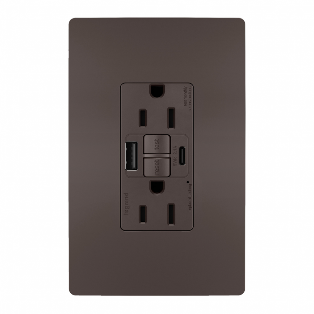 radiant® Tamper-Resistant 15A Duplex Self-Test GFCI Receptacles with SafeLock® Protection