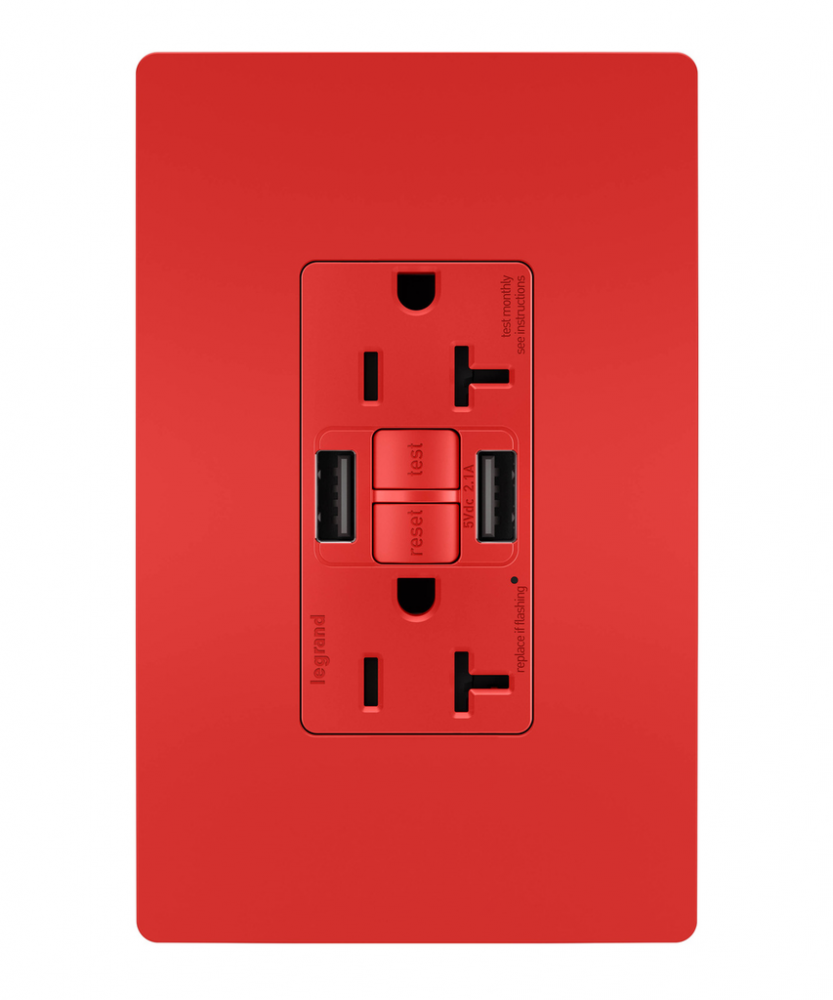 radiant® Tamper-Resistant 20A Duplex Self-Test GFCI Receptacles with SafeLock® Protection