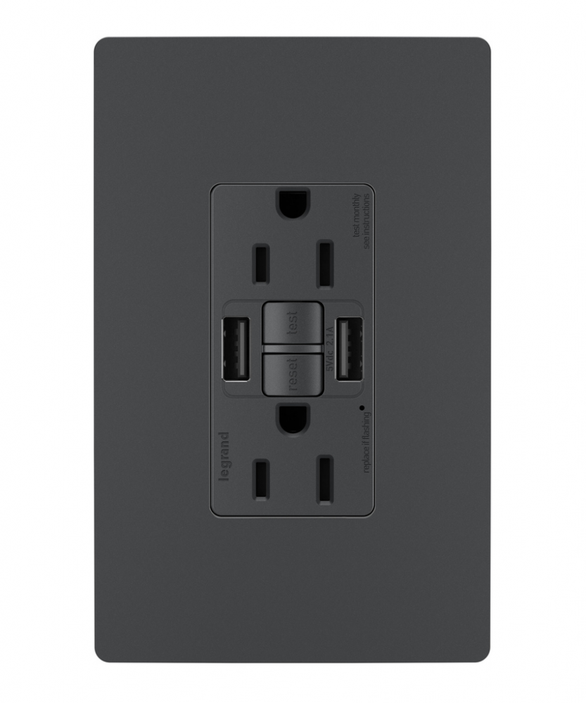 radiant® Tamper-Resistant 15A Duplex Self-Test GFCI Receptacles with SafeLock® Protection