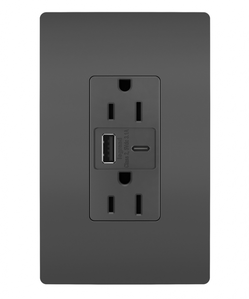 radiant? 15A Tamper-Resistant USB Type A/C Outlet, Black