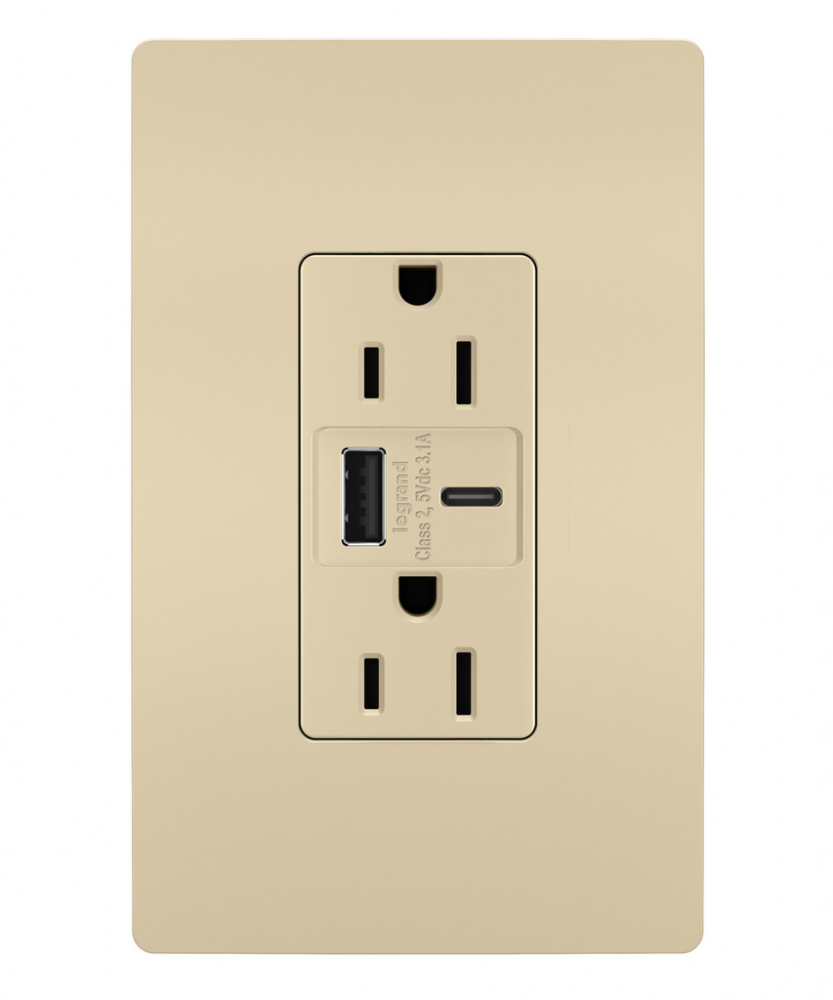 radiant? 15A Tamper-Resistant USB Type A/C Outlet, Ivory