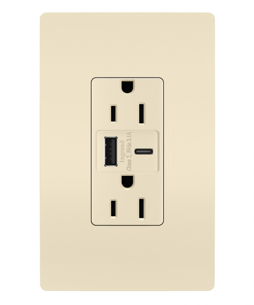 radiant? 15A Tamper-Resistant USB Type A/C Outlet, Light Almond