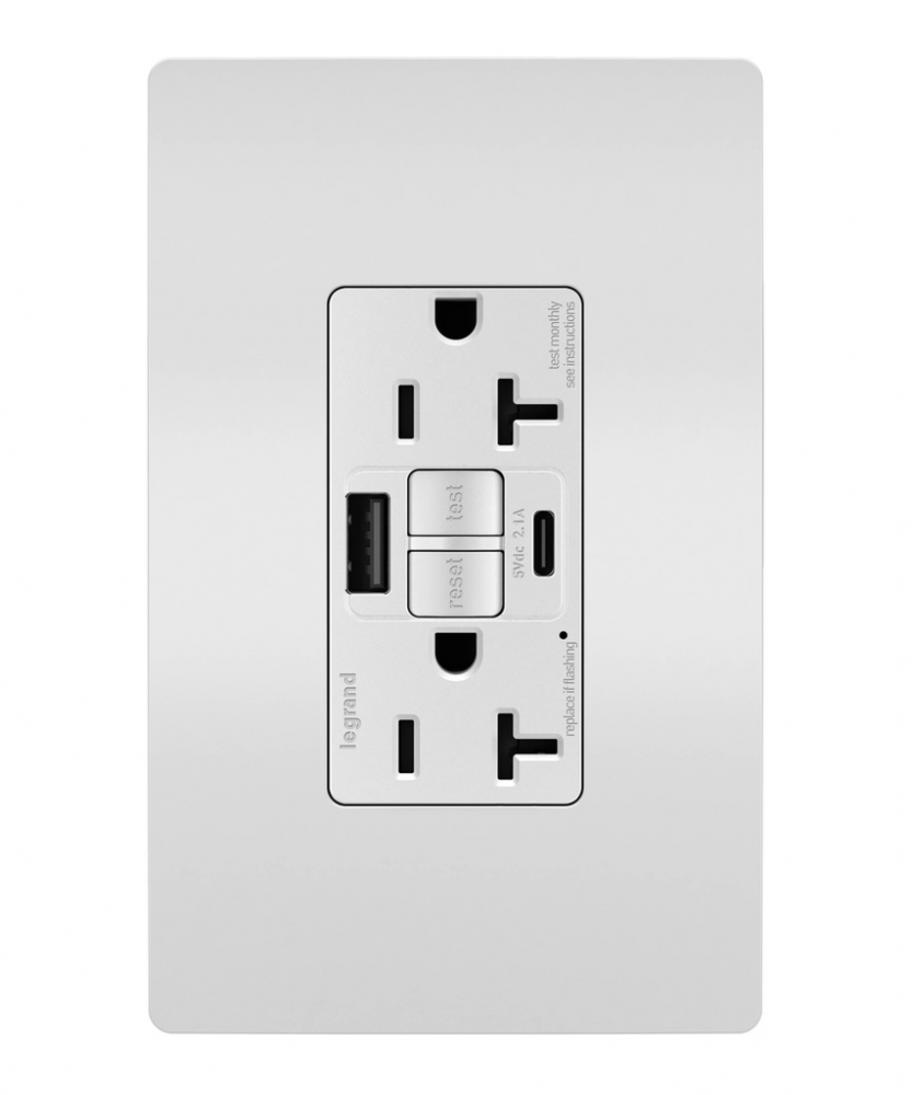radiant® Tamper-Resistant 20A Duplex Self-Test GFCI Receptacles with SafeLock® Protection