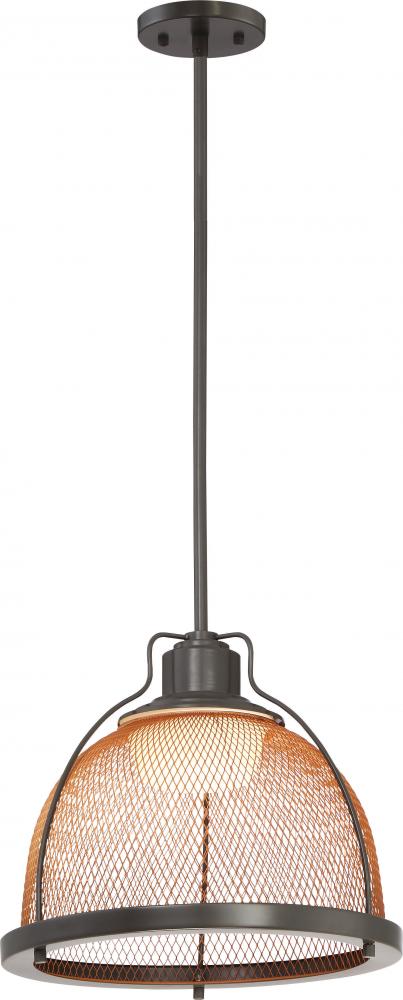 Tex - Large LED Pendant - Dark Bronze Finish with Copper mesh